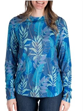 REALTREE Fishing long sleeve fishing tee thumb holes side slits tropical blue L